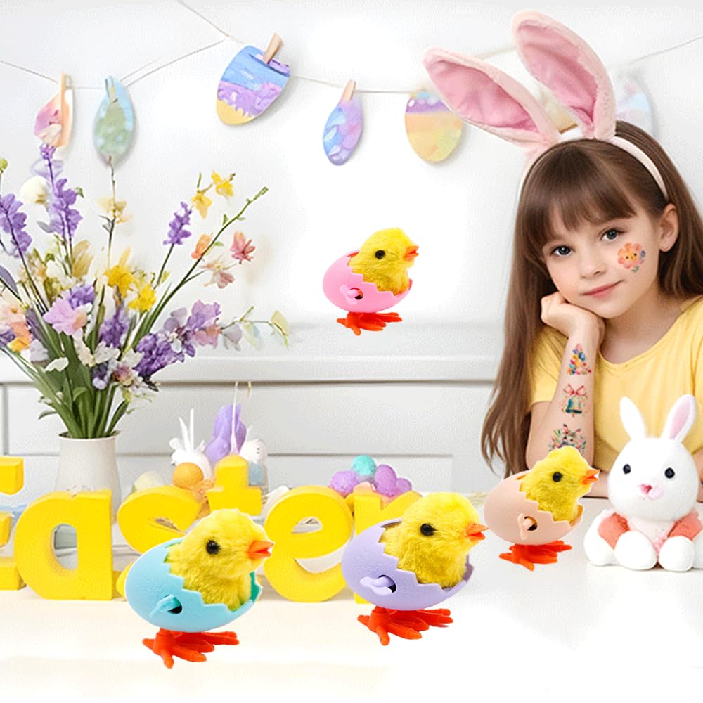 delendo Jumping Bunny Wind Up Toys Easter Egg Hunt Basket,Chicken Hopping Windup Toy for Kids Toddlers Party Favors Goody Bag Fillers Birthdays Gifts