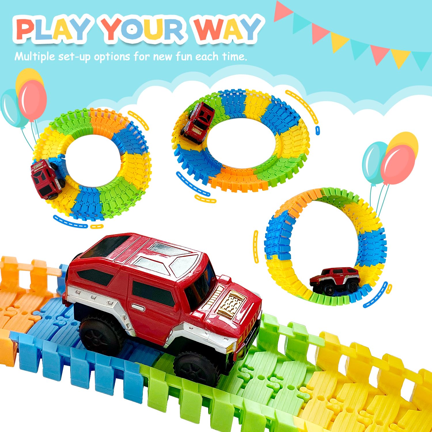 delendo Toy vehicles Sets, Construction Toys Race Tracks with a Train with a Simulated Whistle and a Car for Kids